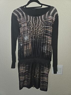 Charlies Black & Brown Printed Long-Sleeve Tunic Dress